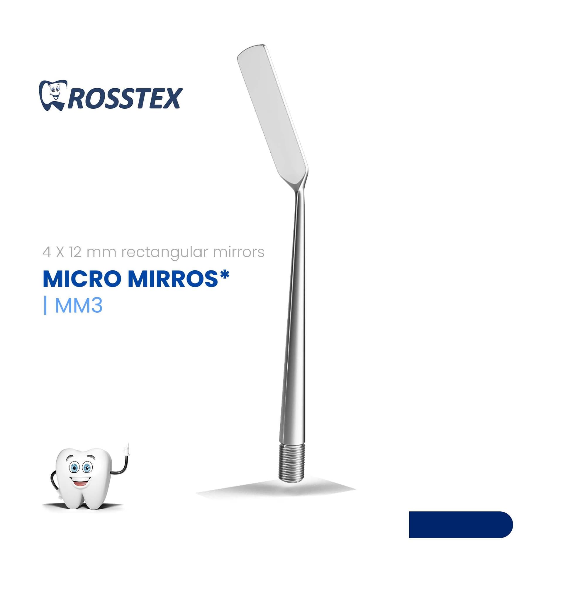 Dental Micro Mirror, Rectangular, 4x12mm, Large