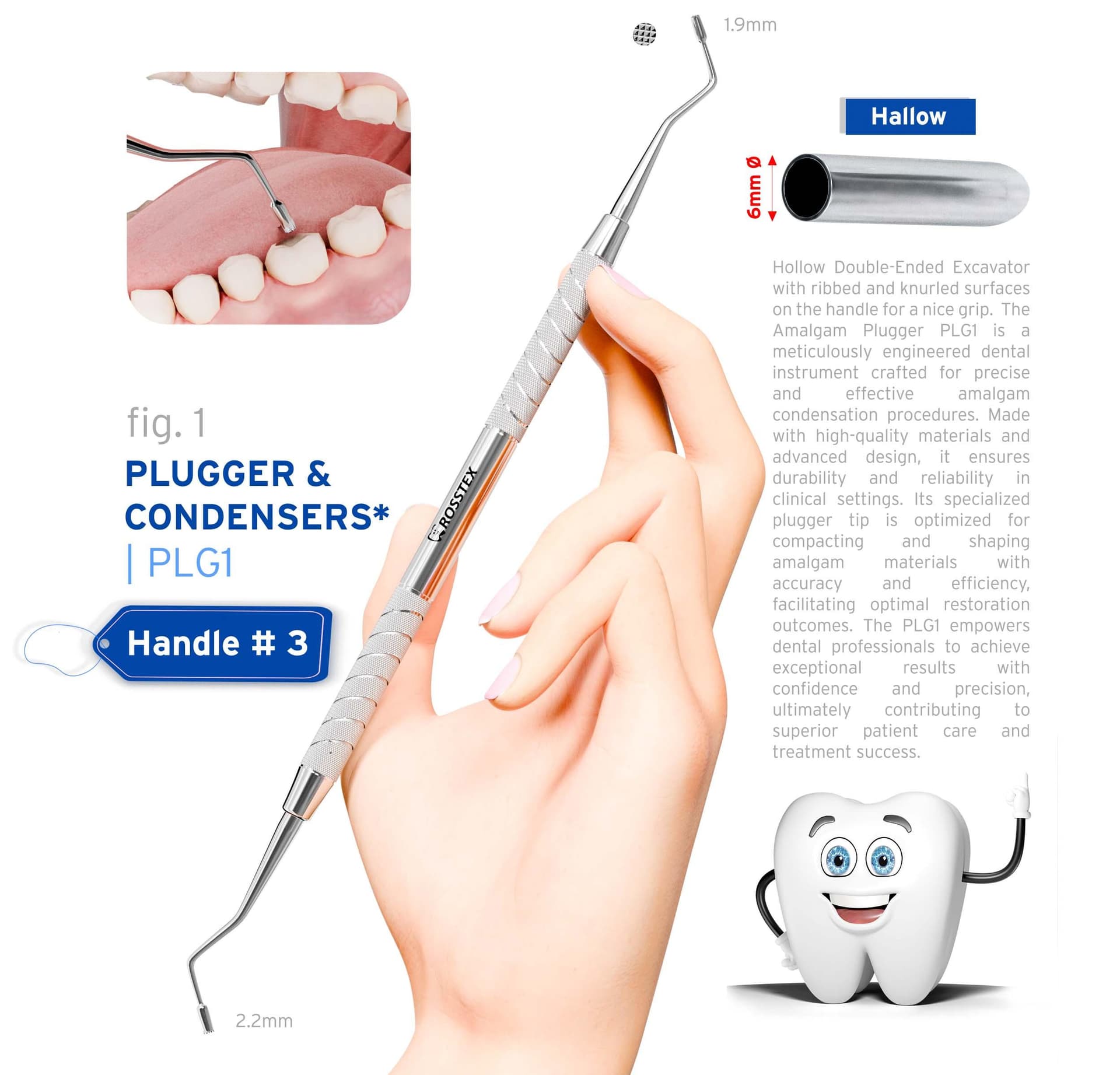 Dental Plugger/Condenser 1, Serrated, 1.2mm–1.5mm, Handle No. 3