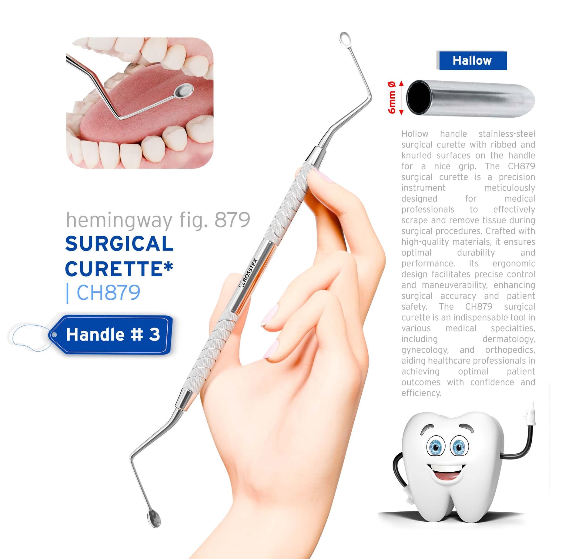 Dental Surgical Curette Hemingway 879, Handle No. 3