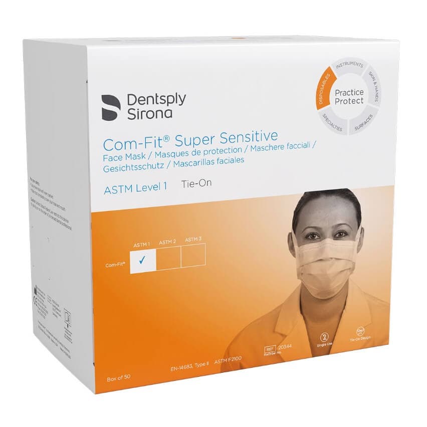 Com-Fit Super Sensitive Masks, Level 1, Tie-on, White, PK/50
