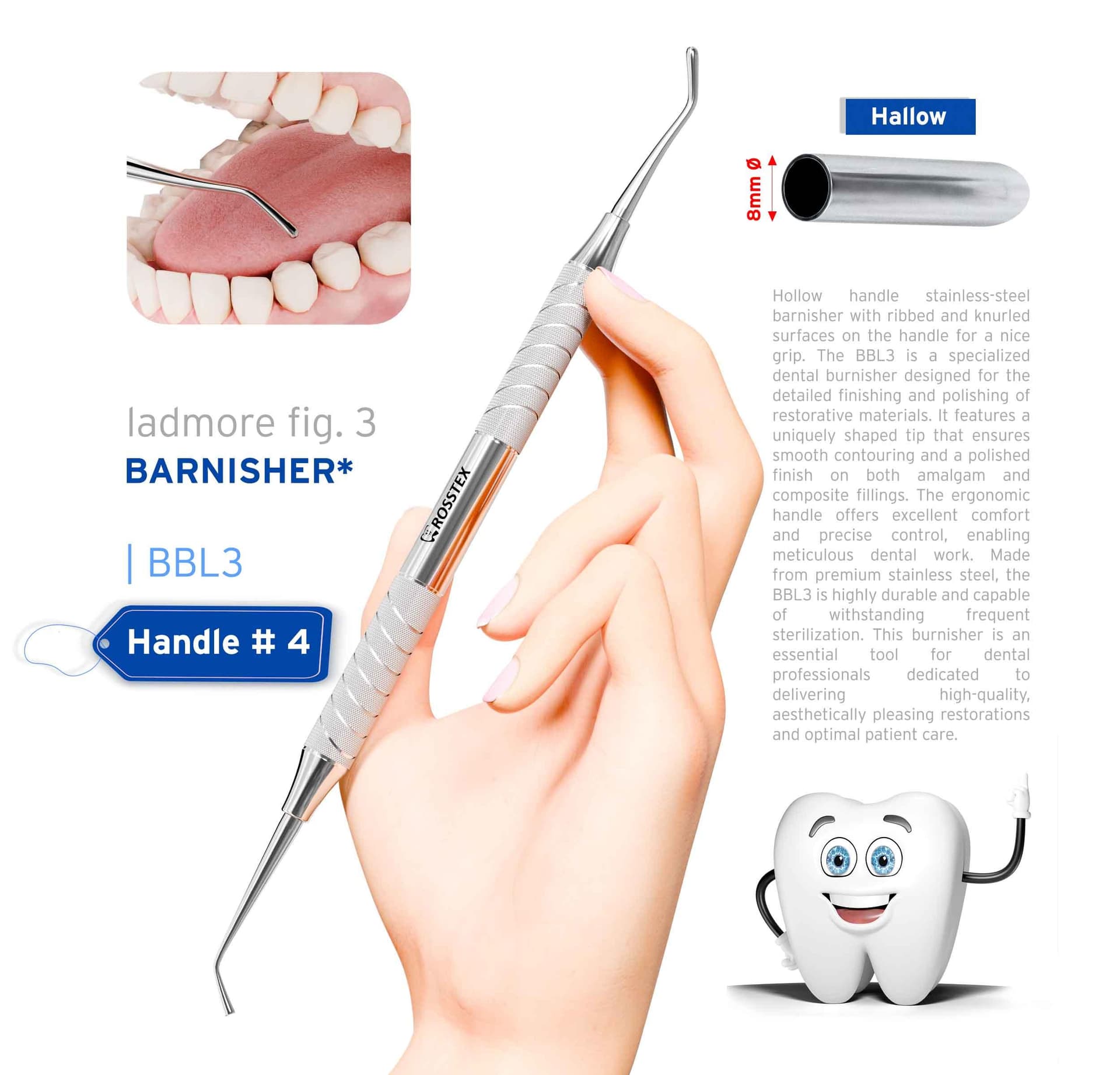 Dental Burnisher Ladmore 3, Handle No. 4
