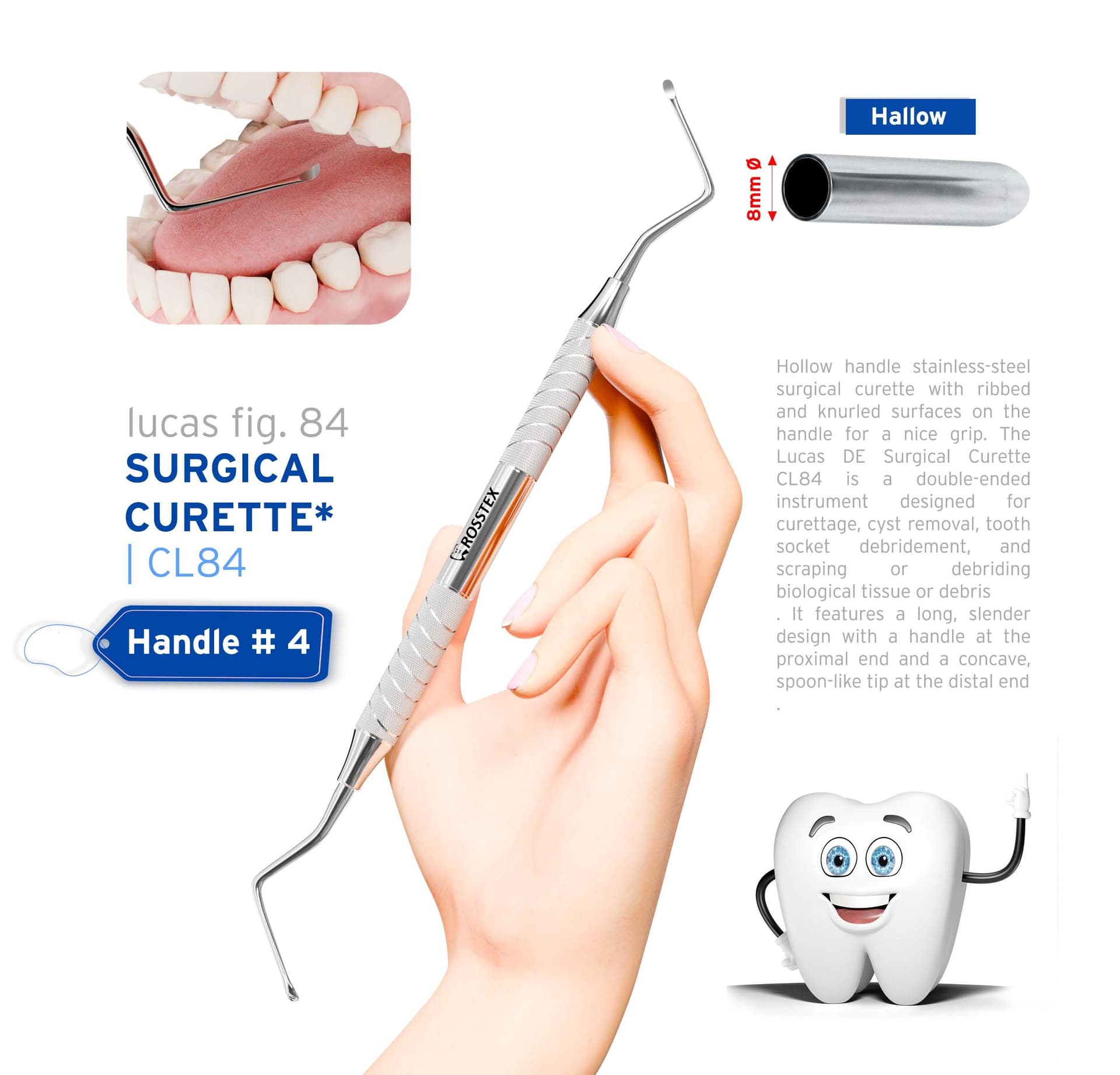 Dental Surgical Curette Lucas 84, Handle No. 4